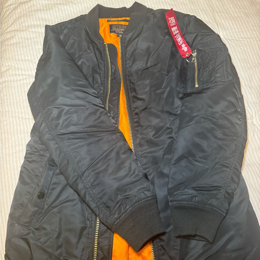 Black Bomber Jacket with Orange Lining